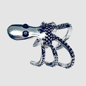 Octopus Squid Silver Dipped Cuff Style Ring Size 6 NEW